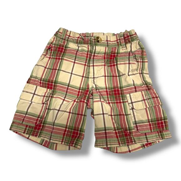 Janie & Jack Cargo Plaid Sahara Red World Traveler Beige Red Green Shorts 3T - Picture 1 of 5